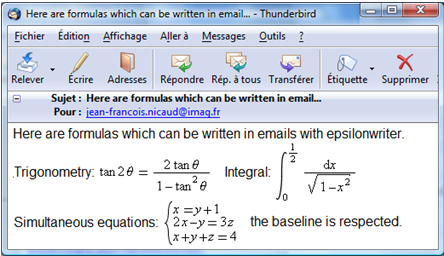 Message with mathematical formulas in Thunderbird