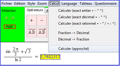 Calcul approch&eacute; d'une formule avec fraction sinus, logarithme et racine carr&eacute;e