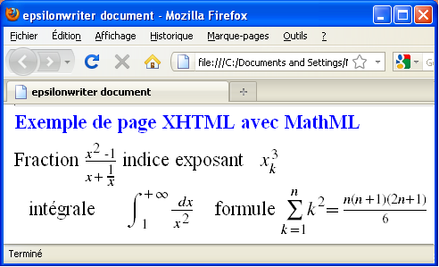 Page web avec MathML